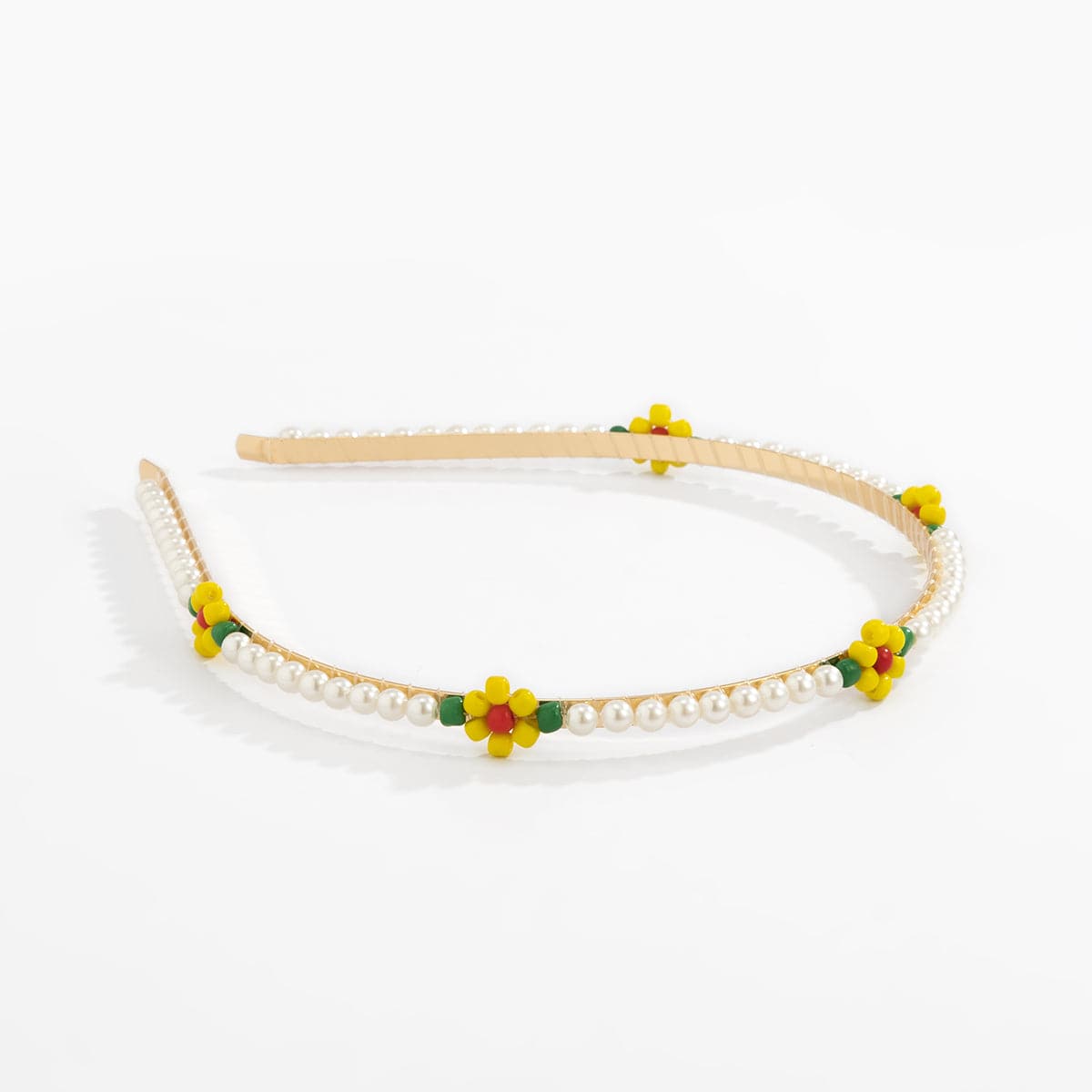 Pearl & Yellow Howlite Floral Station Hard Headband
