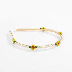Pearl & Yellow Howlite Floral Station Hard Headband