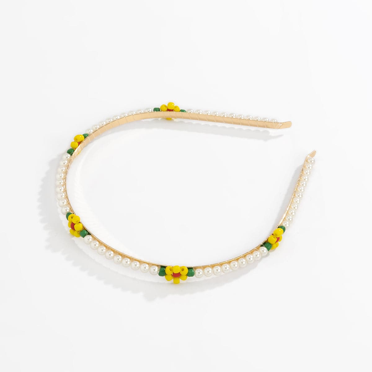 Pearl & Yellow Howlite Floral Station Hard Headband