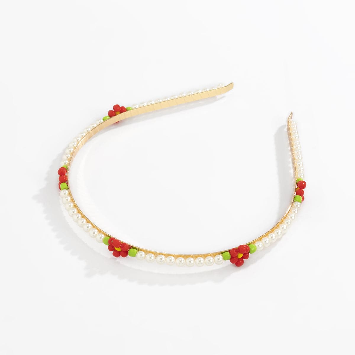 Red Howlite and Pearl 18K Gold-Plated Floral Station Headband, everyday style, front view