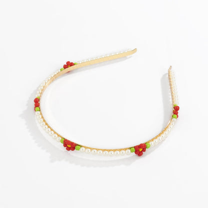 Red Howlite and Pearl 18K Gold-Plated Floral Station Headband, everyday style, front view