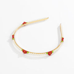 Red Howlite & Pearl 18K Gold-Plated Floral Station Headband
