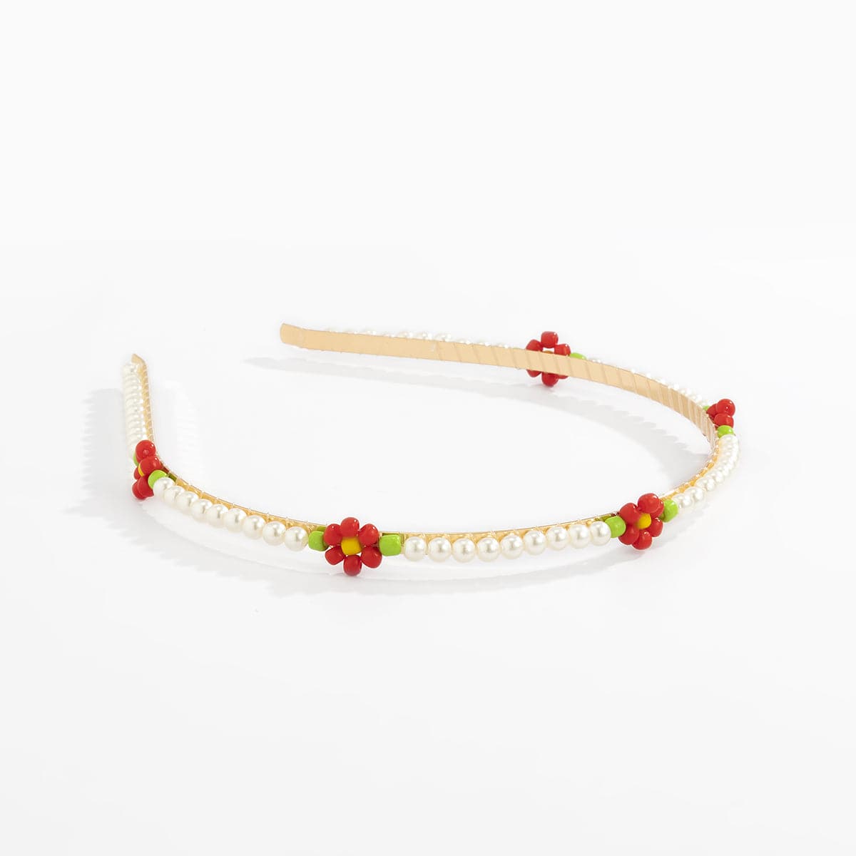 Red Howlite and Pearl 18K Gold-Plated Floral Station Headband, everyday style, detail close-up