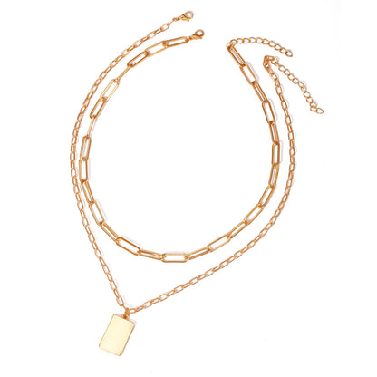 18K Gold-Plated Tag Pendant Necklace Set, jewelry gift sets for women, dainty minimalist design, side view