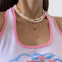 Imitation Pearl & Goldtone Heart Pendant Necklace Set