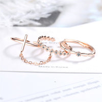 Cubic Zirconia & Rose Goldtone Linked Adjustable Ring Set