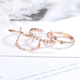Cubic Zirconia & Rose Goldtone Linked Adjustable Ring Set