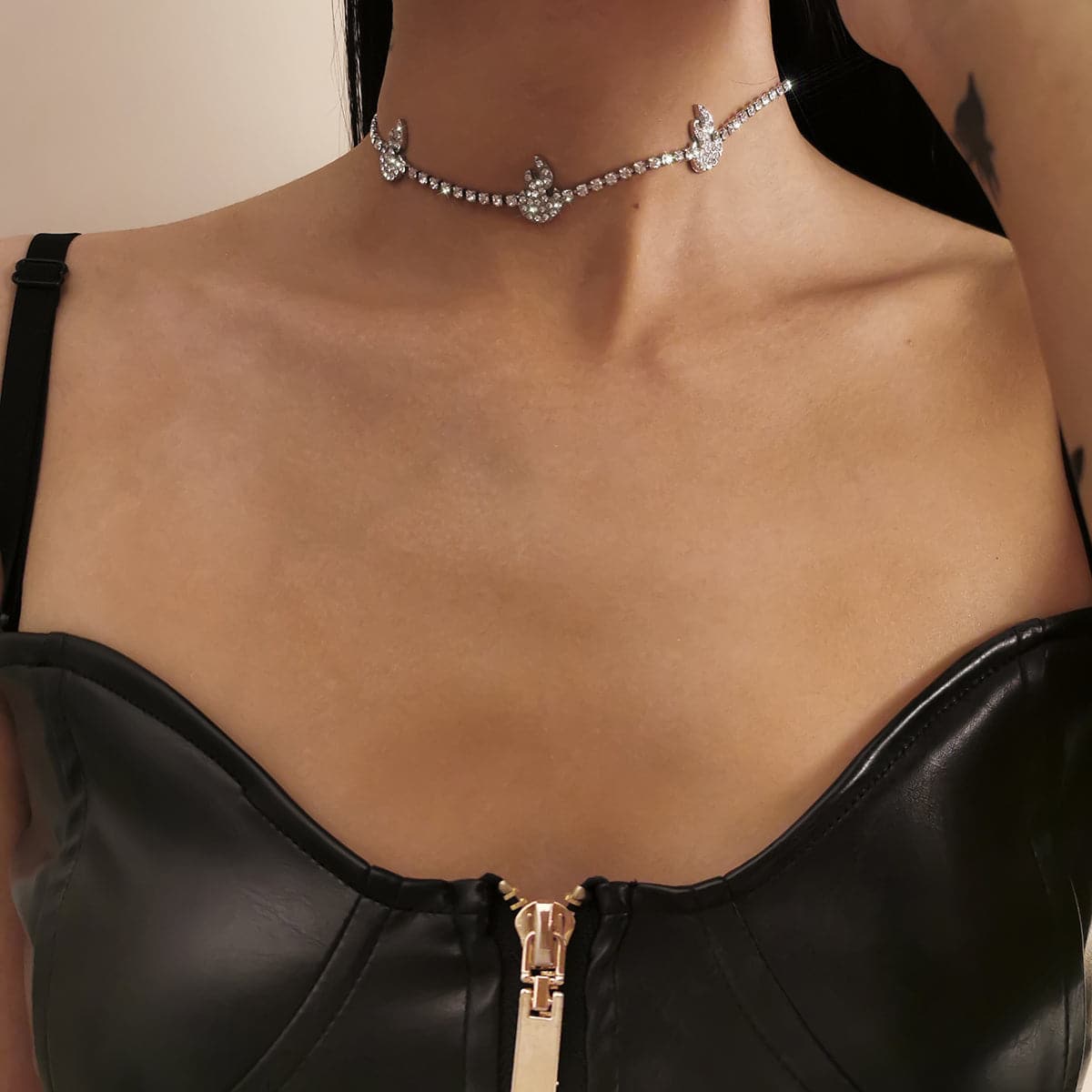 Cubic Zirconia & Silver-Plated Pavé Flame Station Choker Necklace