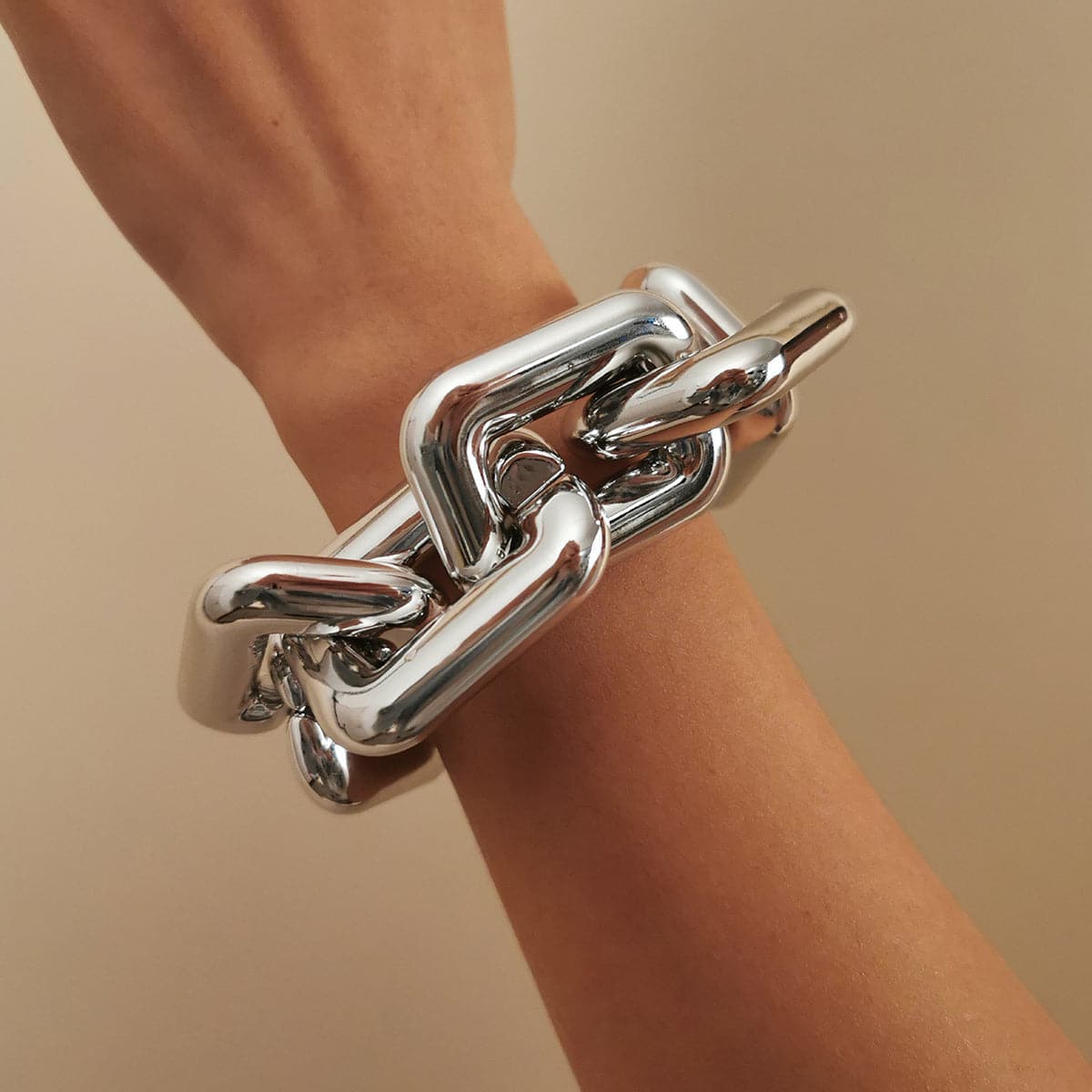 Silver-Plated Thick Rectangle Cable Chain Bracelet