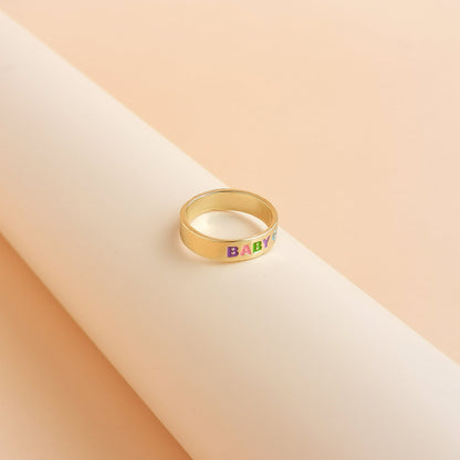 Enamel and 18K Gold-Plated 'Baby Girl' Ring, gold statement rings for women, elegant gift for her, styled look