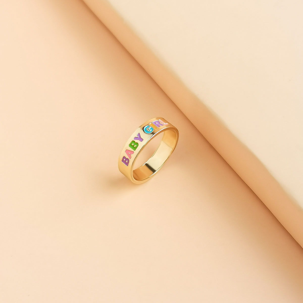 Enamel & 18K Gold-Plated 'Baby Girl' Ring