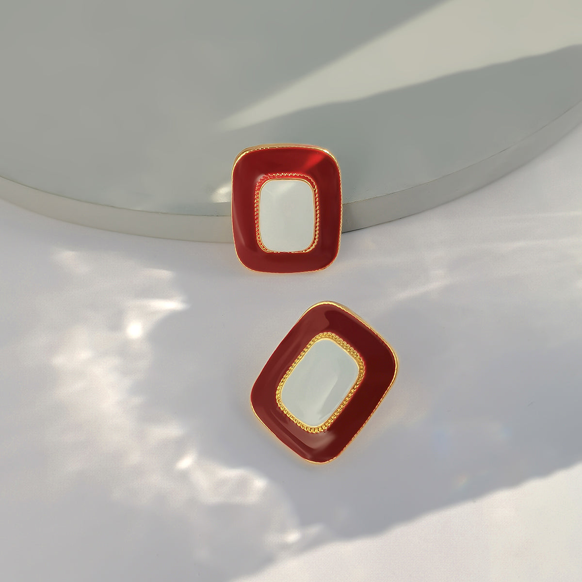 Red Enamel & 18K Gold-Plated Rectangle Stud Earrings