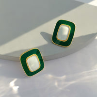 Green Enamel & 18k Gold-Plated Rectangle Stud Earrings