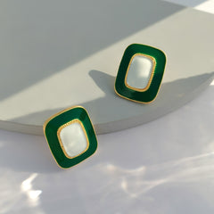 Green Enamel & 18K Gold-Plated Rectangle Stud Earrings