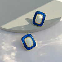 Blue Enamel & 18k Gold-Plated Rectangle Stud Earrings