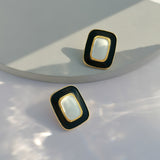 Black Enamel & 18k Gold-Plated Rectangle Stud Earrings