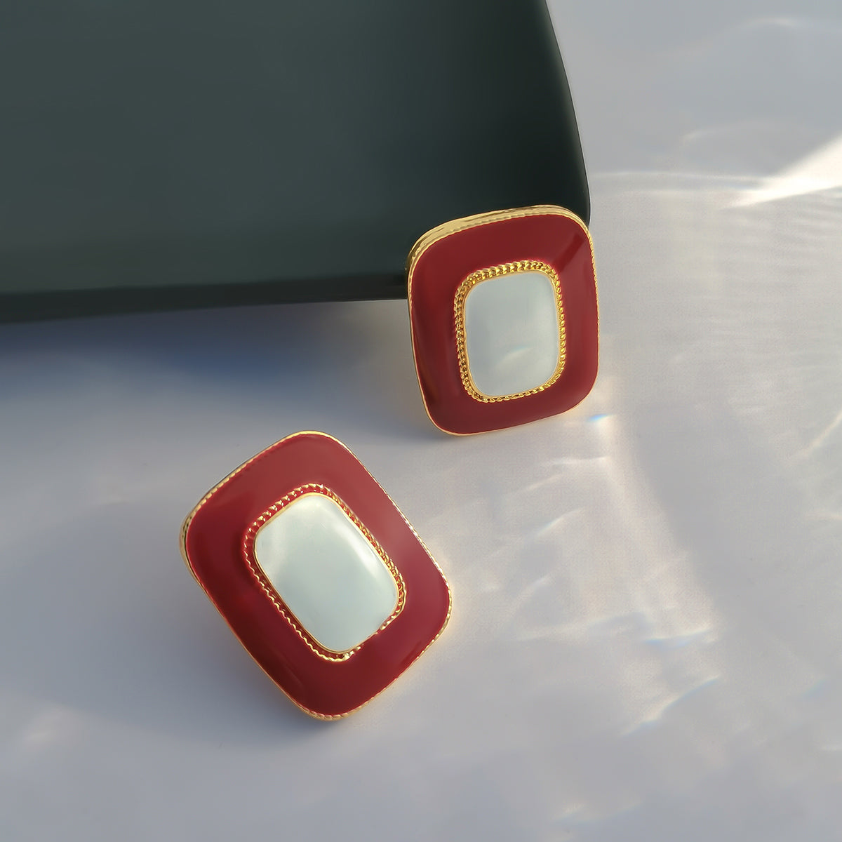 Red Enamel & 18K Gold-Plated Rectangle Stud Earrings