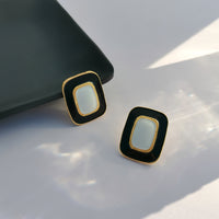 Black Enamel & 18k Gold-Plated Rectangle Stud Earrings