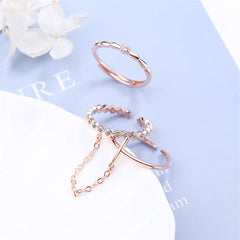 Cubic Zirconia & 18K Rose Gold-Plated Linked Adjustable Ring Set