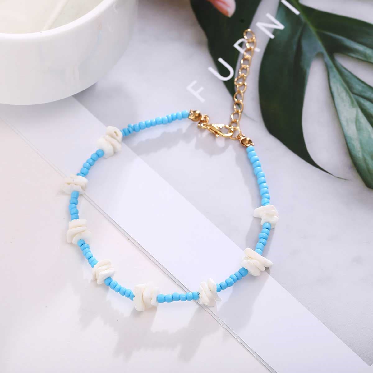 Shell & Howlite 18K Gold-Plated Beaded Station Anklet