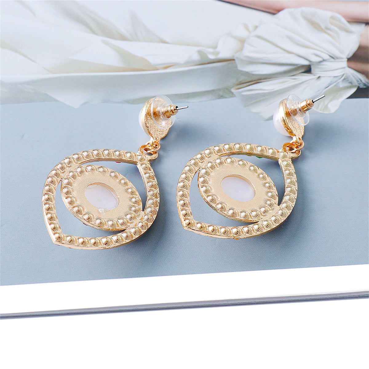 Yellow Cubic Zirconia & Pearl 18K Gold-Plated Open Eye Drop Earrings