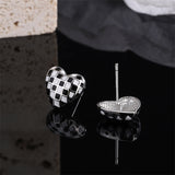Black & White Checkerboard Heart Stud Earrings
