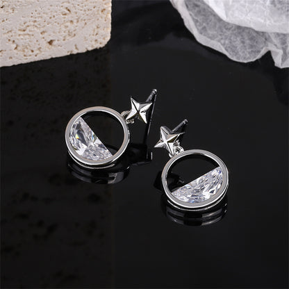 Crystal and Silver-Plated Star Dangle Earring, silver stud earrings for women, everyday style, side view