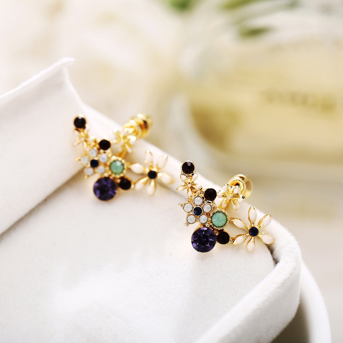 Crystal & Cubic Zirconia Flower Stud Earrings