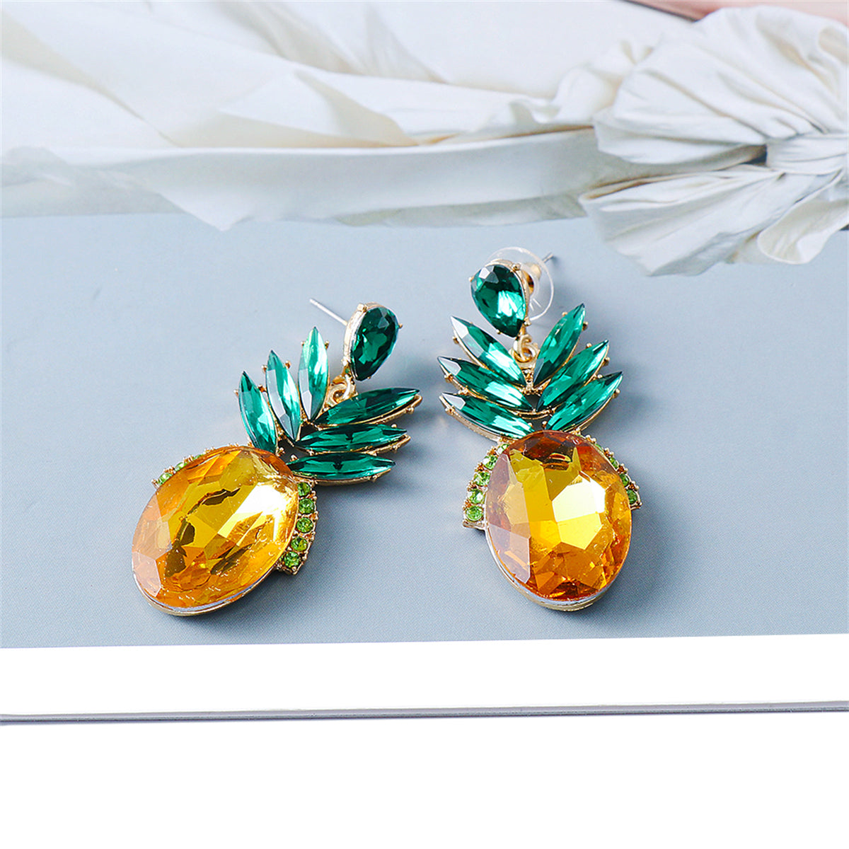 Yellow Crystal & Cubic Zirconia Pineapple Drop Earrings