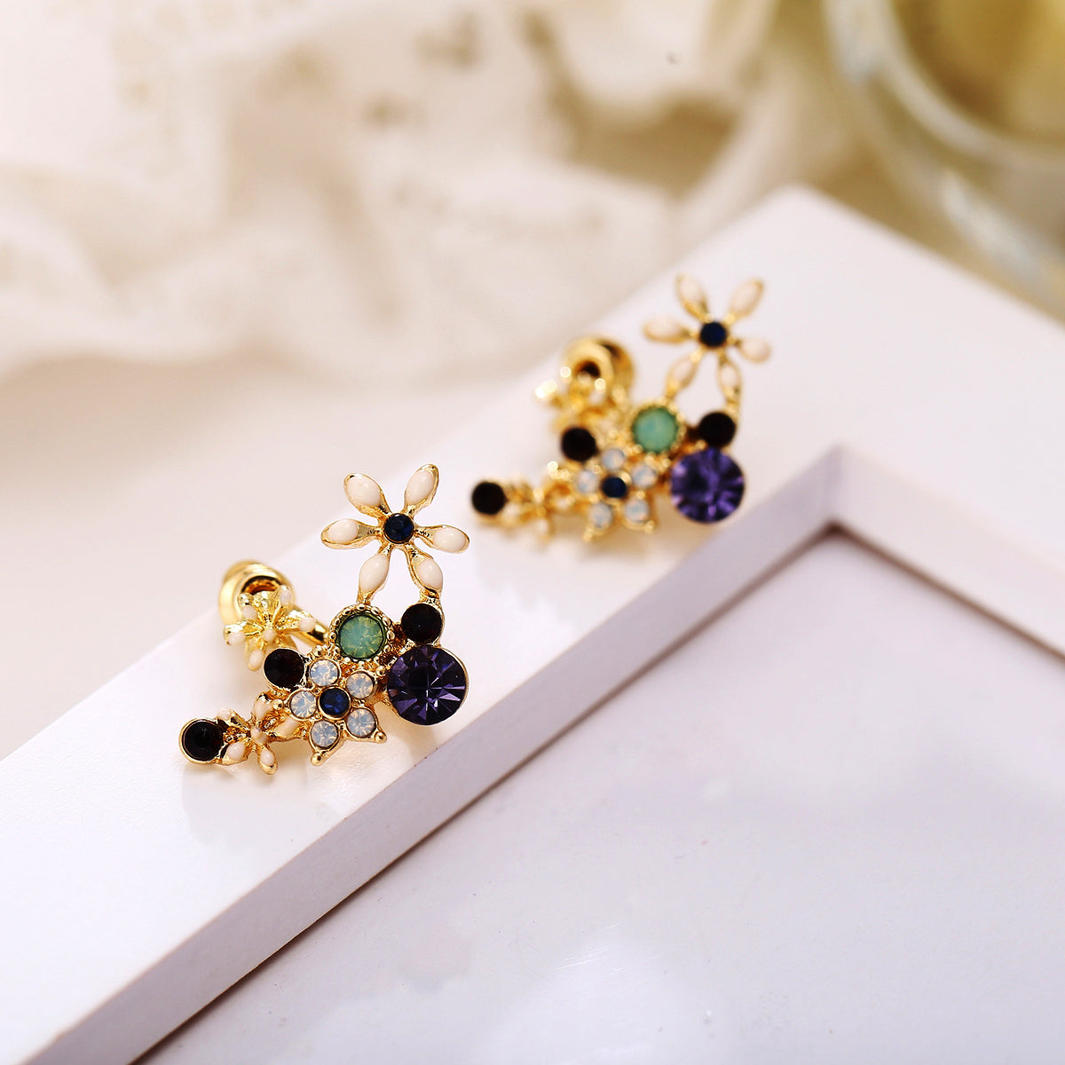 Crystal & Cubic Zirconia Flower Stud Earrings