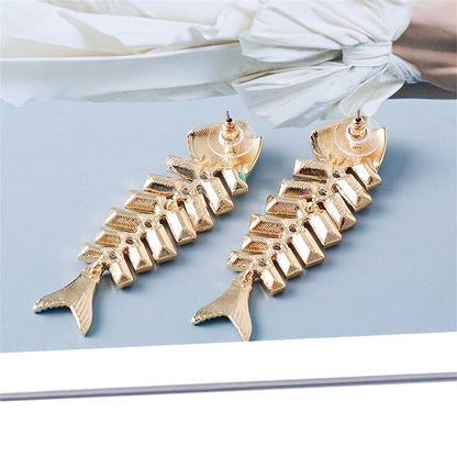 Blue Enamel and Crystal Fish Bone Drop Earrings, drop earrings for women, vintage-inspired design, styled look