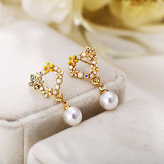 Pearl & Cubic Zirconia Enamel 18K Gold-Plated Butterfly Drop Earrings