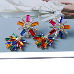 Blue Crystal & Cubic Zirconia Floral Drop Earrings