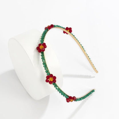 Green and Red Acrylic 18K Gold-Plated Floral Station Headband, everyday style, detail close-up