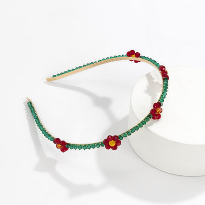 Green and Red Acrylic 18K Gold-Plated Floral Station Headband, everyday style, front view