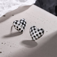 Black & White Checkerboard Heart Stud Earrings