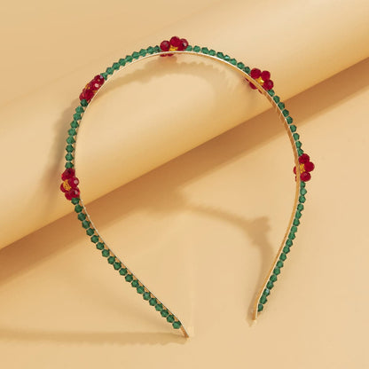 Green and Red Acrylic 18K Gold-Plated Floral Station Headband, everyday style, lifestyle look