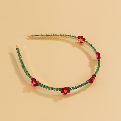 Green & Red Acrylic 18K Gold-Plated Floral Station Headband