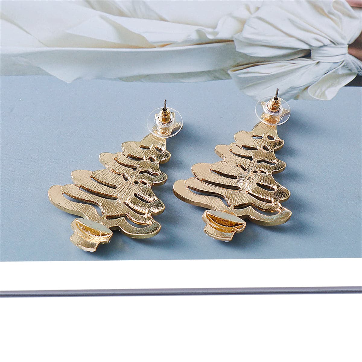 Pearl & 18K Gold-Plated Christmas Tree Drop Earrings