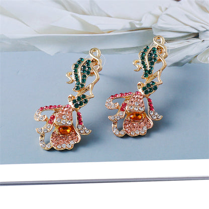 Green Multicolor Cubic Zirconia and 18K Gold-Plated Petunia Drop Earrings, gold drop earrings for women, detail close-up
