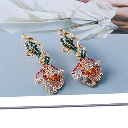 Green Multicolor Cubic Zirconia and 18K Gold-Plated Petunia Drop Earrings, gold drop earrings for women, lifestyle look