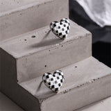 Black & White Checkerboard Heart Stud Earrings