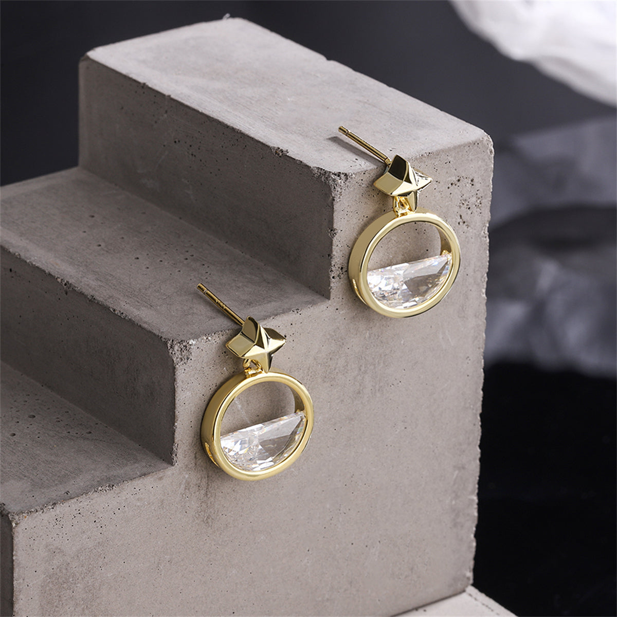 Crystal and 18K Gold-Plated Star Dangle Earring, gold stud earrings for women, everyday style, front view