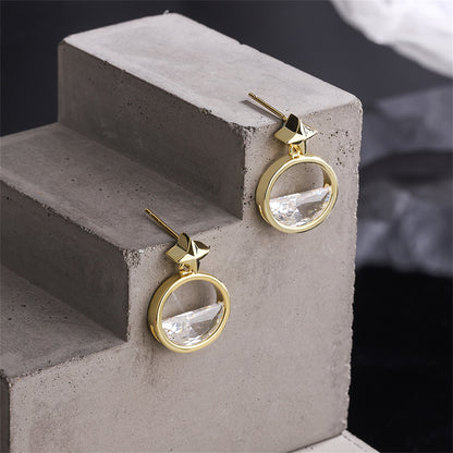 Crystal and 18K Gold-Plated Star Dangle Earring, gold stud earrings for women, everyday style, front view