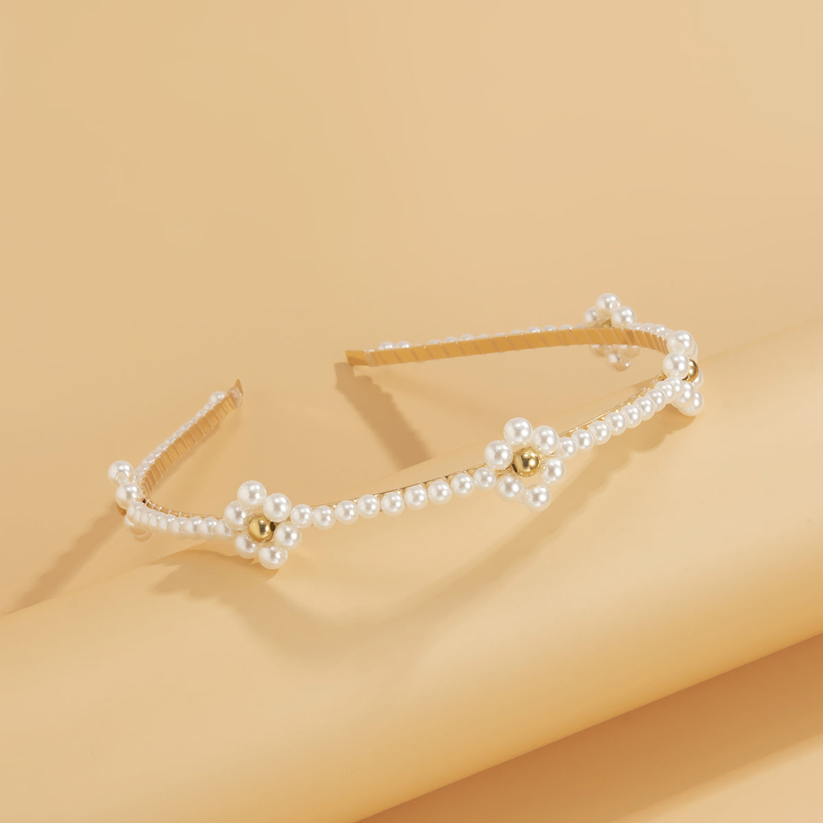 Pearl & 18K Gold-Plated Floral Station Hard Headband