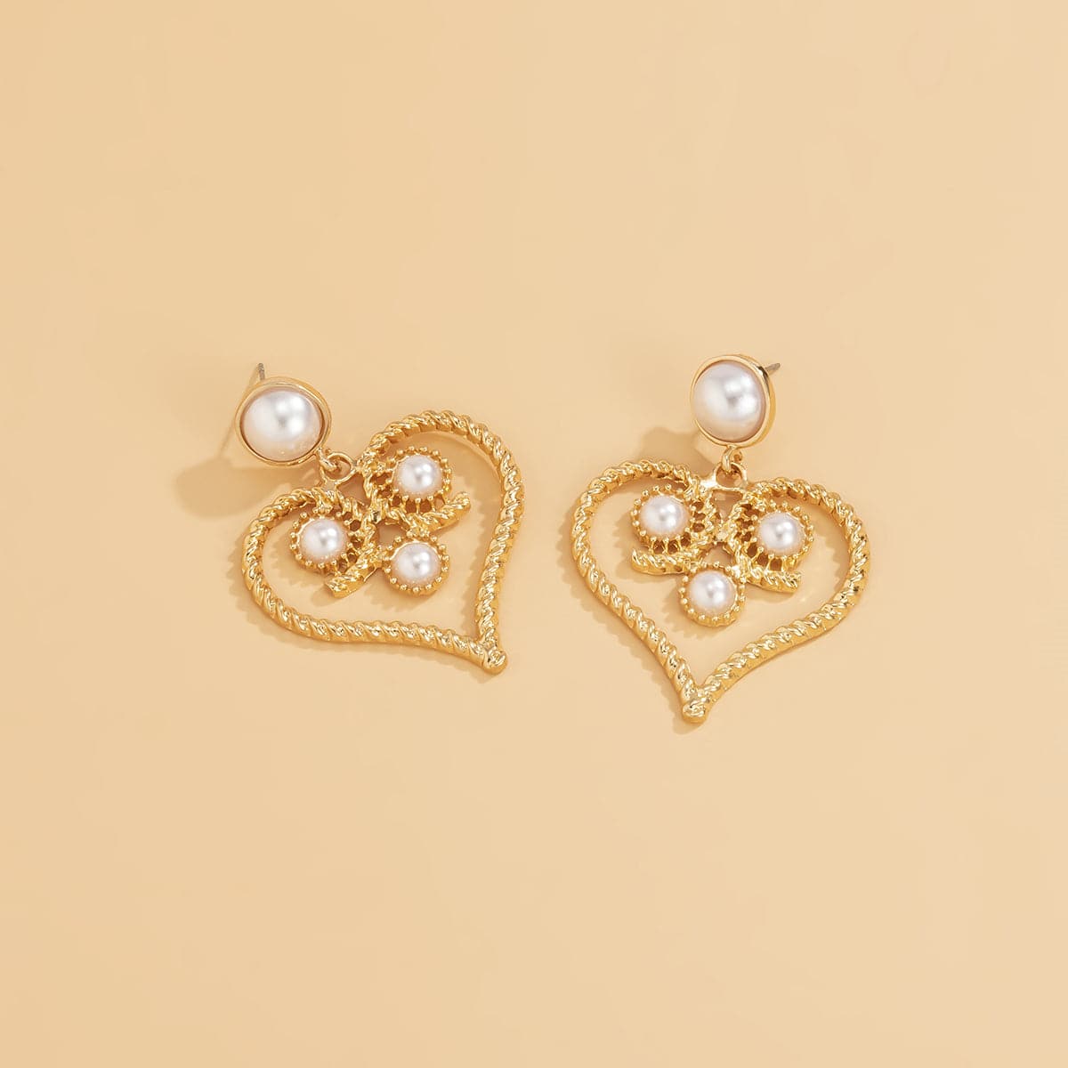 Pearl and 18K Gold-Plated Openwork Twist Heart Drop Earrings, gold drop earrings for women, everyday style, lifestyle look