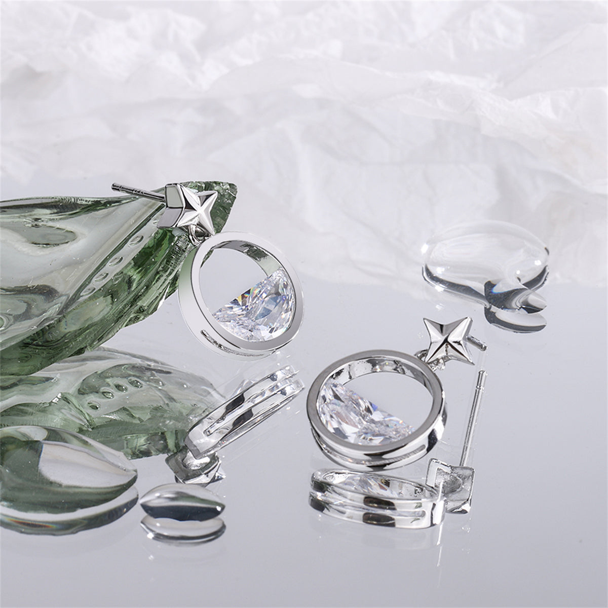 Crystal and Silver-Plated Star Dangle Earring, silver stud earrings for women, everyday style, detail close-up