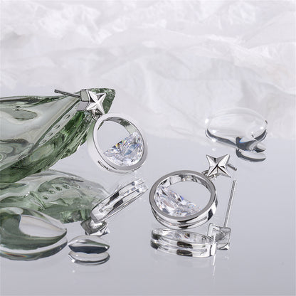 Crystal and Silver-Plated Star Dangle Earring, silver stud earrings for women, everyday style, detail close-up