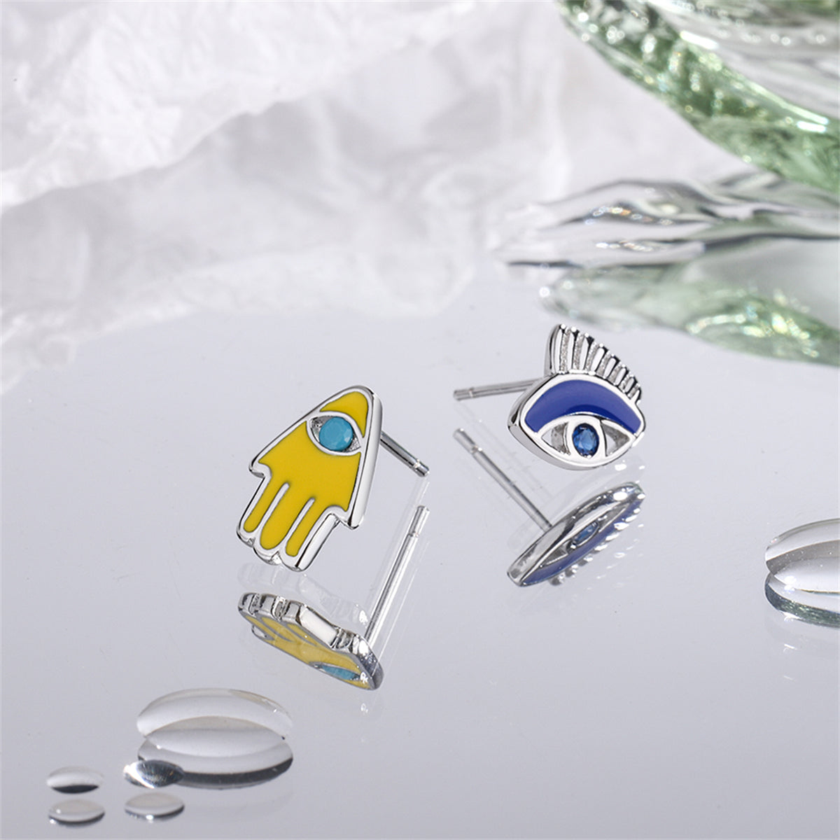 Cubic Zirconia and Silver-Plated Hamsa Eye Stud Earrings, silver stud earrings for women, lifestyle look