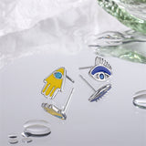 Cubic Zirconia & Silver-Plated Hamsa Eye Stud Earrings